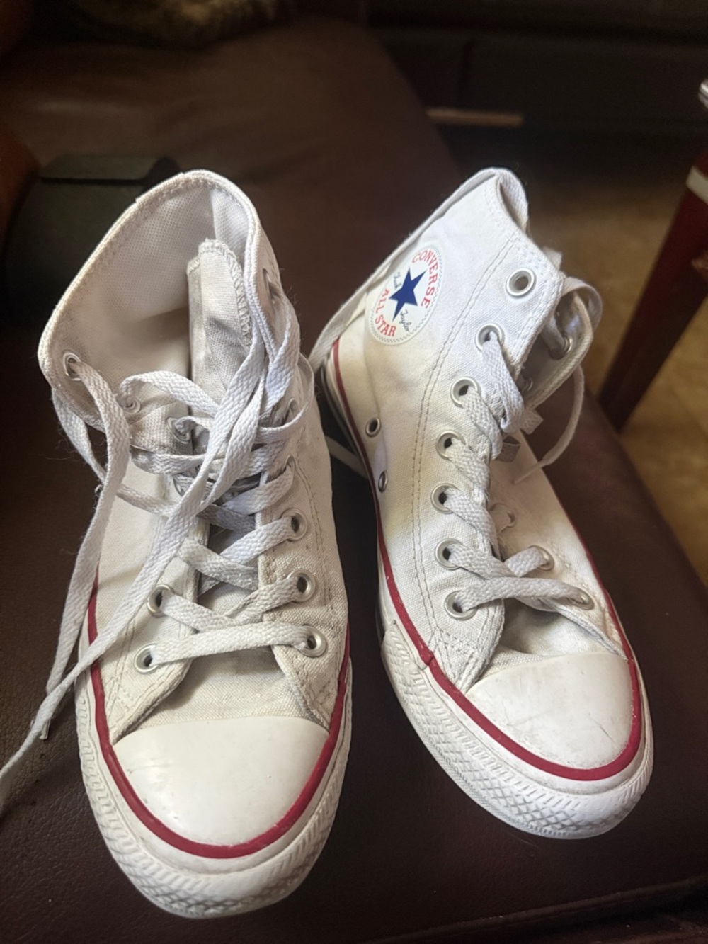 Converse White High Top Sneakers with Red Trim